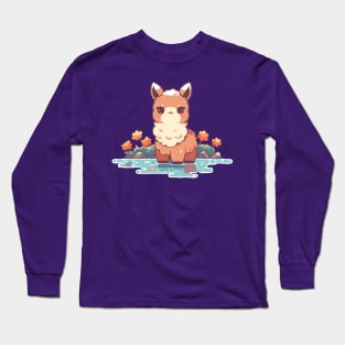 Kawaii - Happy River Llama Long Sleeve T-Shirt